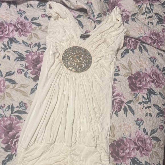 Sky Cream Midi Dress with Gold Embellishment - Picture 2 of 5